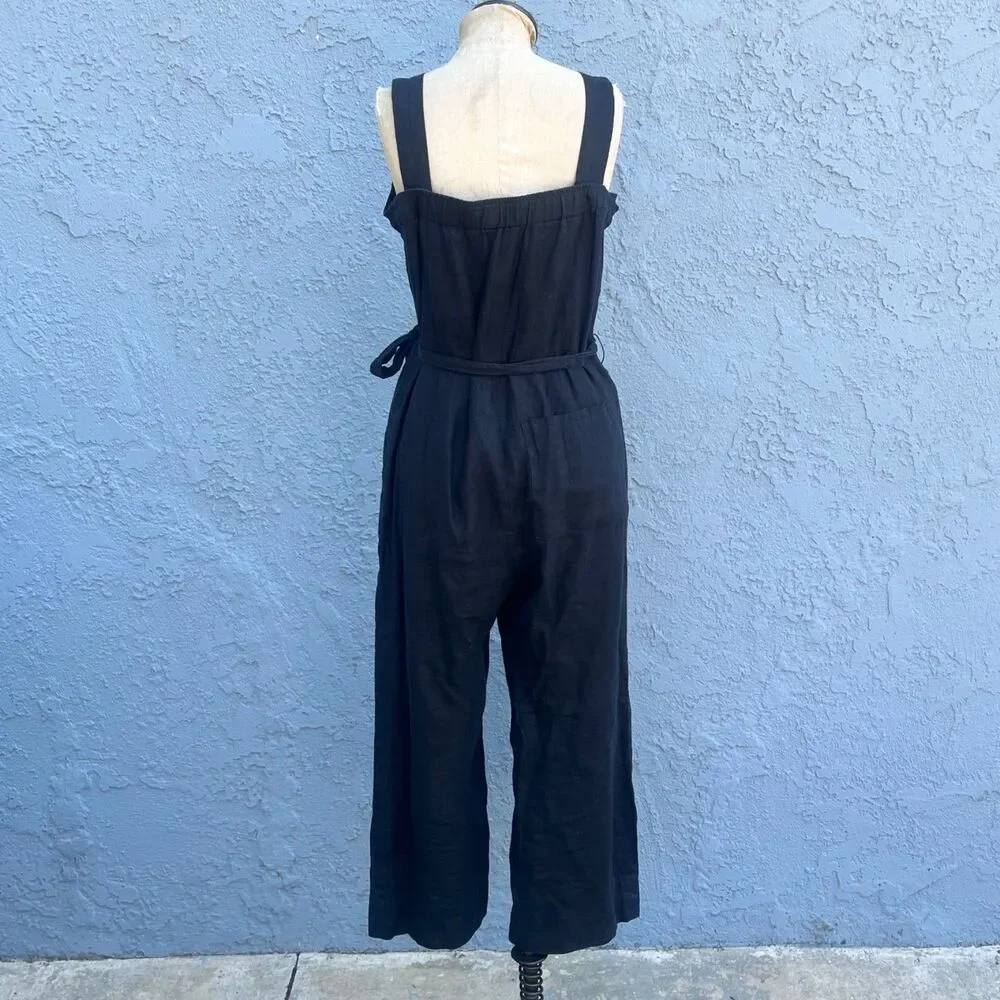 Quince Jumpsuit European Linen Square Neck Jumpsuit Size small Black romper